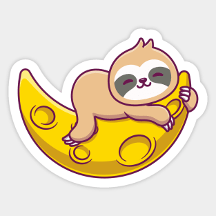Cute Sloth Sleeping On Sickle Moon Sticker